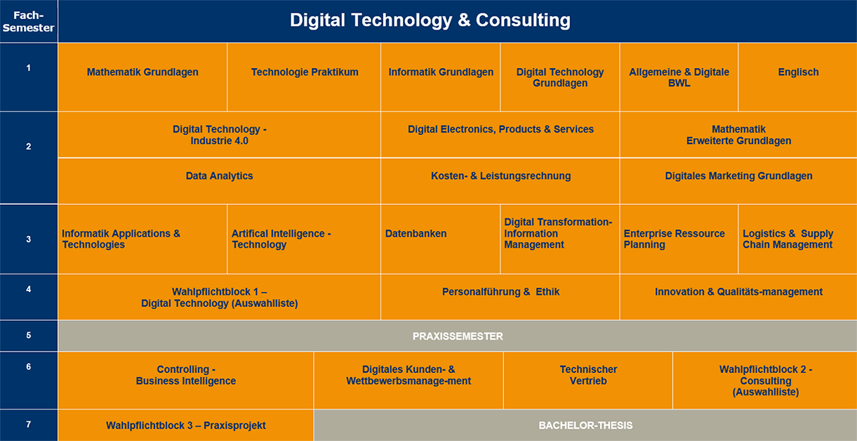 Semesterstruktur des Studiengangs Digital Technology and Consulting