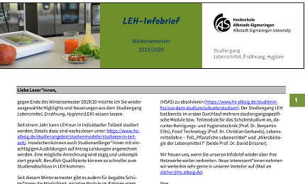 LEH Infobrief Nr.11 | Lebensmittel, Ernährung, Hygiene | Hochschule Albstadt-Sigmaringen