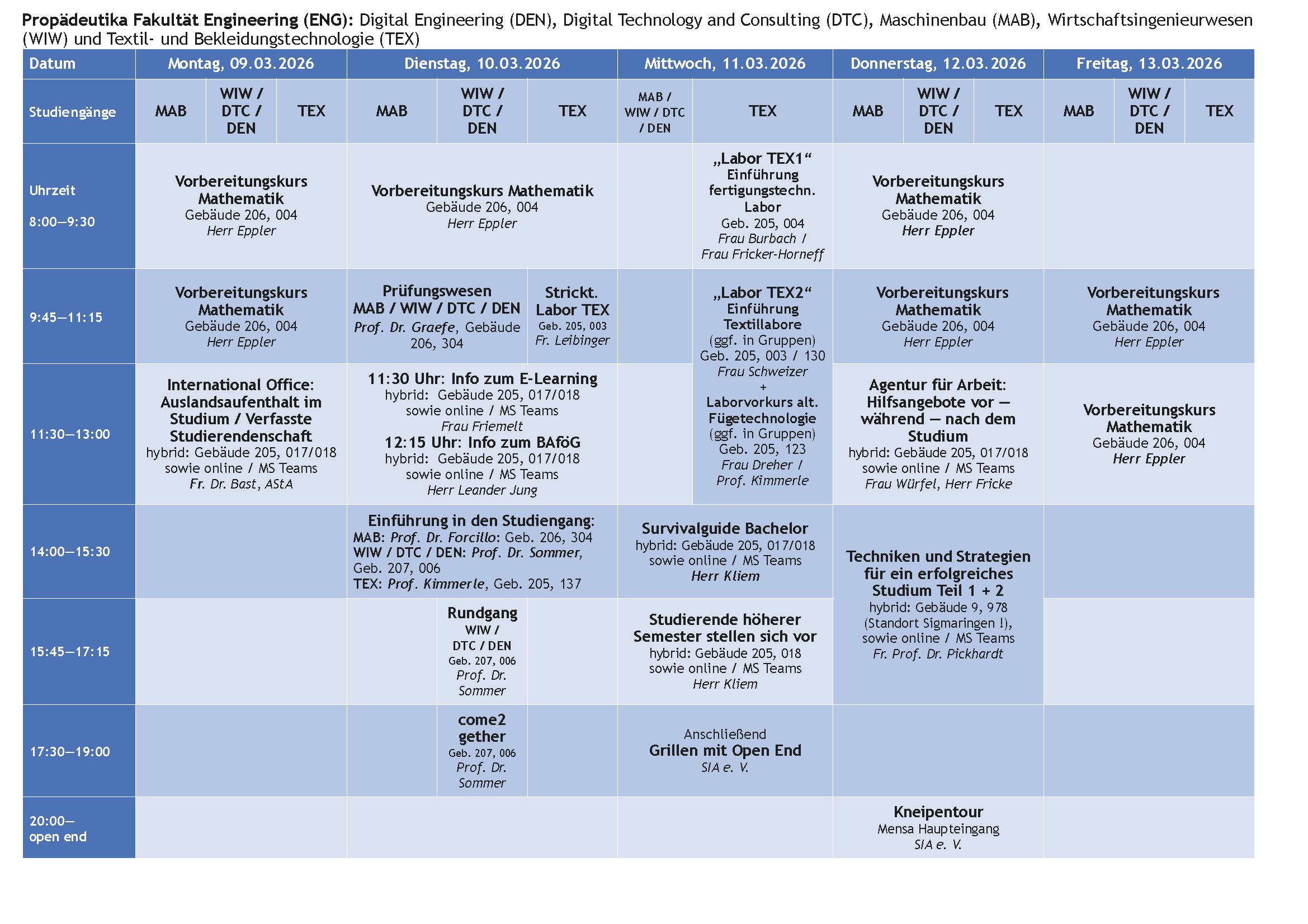 Veranstaltungsplan Woche 2