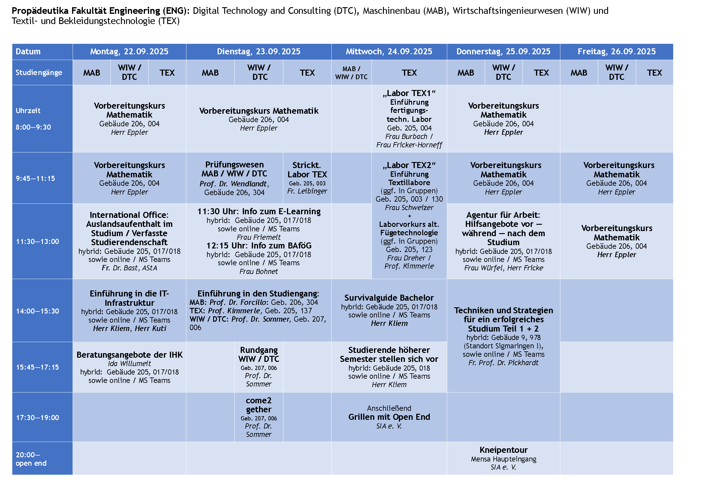 Veranstaltungsplan Woche 2